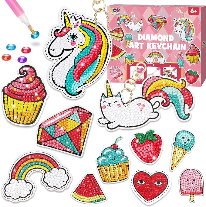 TOY Life Diamond Art Kits for Kids with Keychains, Unicorn Diamond Painting Kits for Kids, Gem Art Diamond Dots for Girls Age 8-12