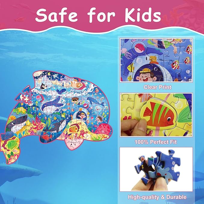 Animal Puzzles for Kids Ages 6-8 200 Piece Dolphin Jigsaw Puzzles Underwater Ocean Floor Puzzle Ages 8-10 Learning Educational Toys Birthday Gift for Boys Girls Ages 10-12