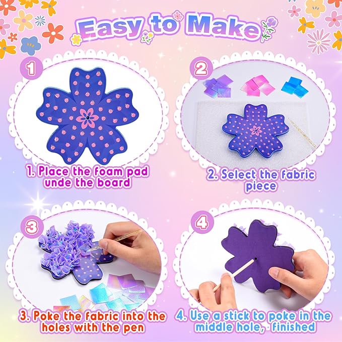 MDINGTD Toys for 4 5 6 7 8+ Year Old Girls, Poke Art Flower Bouquet with 8 Flowers & 2 Butterflies Arts and Crafts for Girls Ages 4-12 DIY Creative Activity Birthday Xmas Gifts Craft Kits