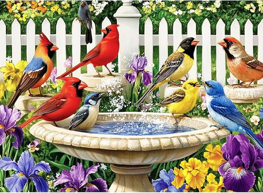 500 Pieces Puzzle for Adults,Birds Bath Flower Fence Puzzle,Recycled Cardboard Animals Jigsaw Puzzle 500 Pieces,Challenging Game Home Decor Birthday Party Gift Toy for Adults Kids Seniors 20.5 * 15 in