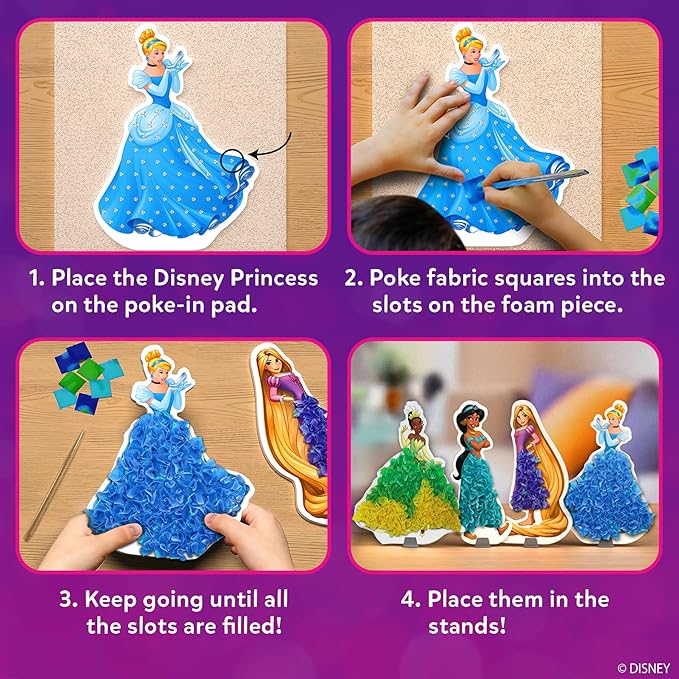 Skillmatics Poke-in Art - Disney Princesses, Mess-Free Fun for Kids, DIY Wood Craft Kits, Creative Activity, Gifts for Girls Ages 4, 5, 6, 7, 8, 9, Includes Cinderella, Ariel, Moana, Rapunzel & More