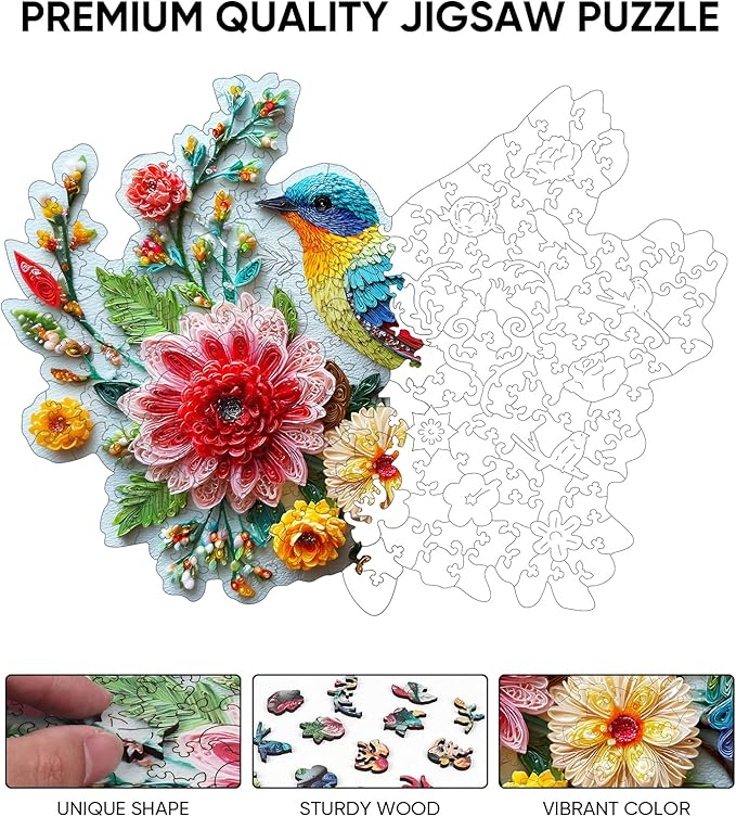 Wooden Puzzles for Adults 493 Pieces, Embroidery Bird Jigsaw Puzzles, Adults Puzzles, Birthday Gifts for Puzzle Lover, Family Brain Game, 14.4x19.3 inch