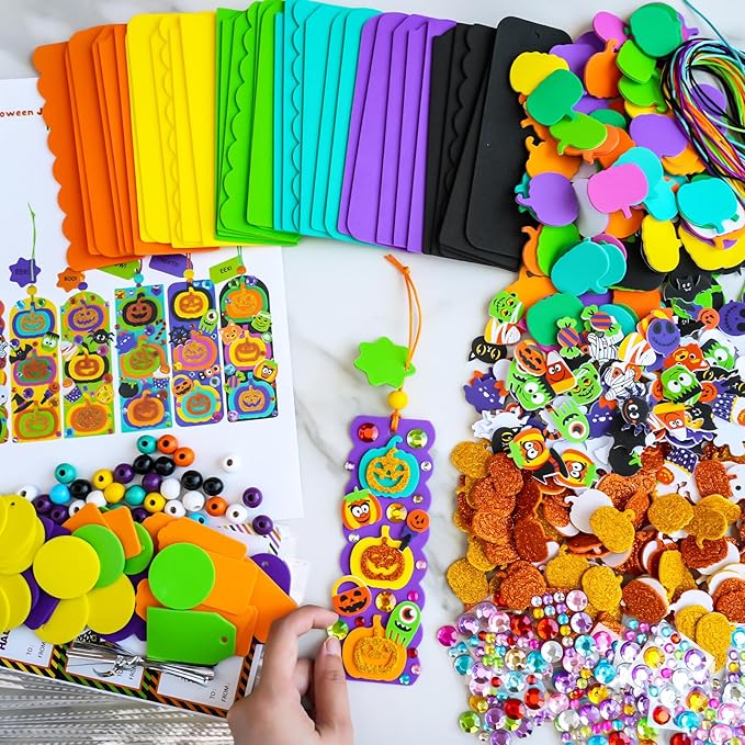 Winlyn 36 Sets Halloween Craft Kits Fall Crafts DIY Pumpkin Jack-O'-Lantern Bookmark Ornaments Decorations Art Sets Halloween Foam Stickers Art and Crafts for Kids Classroom Activities Party Favors
