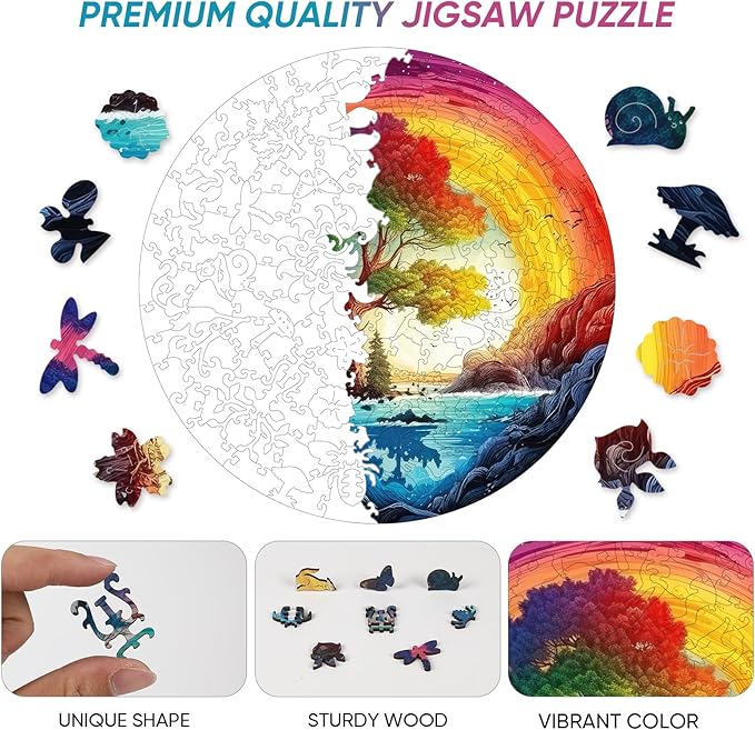 Puzzles for Adults 500 Piece, Life Tree Rainbow Waterfall Jigsaw Puzzles, Natural Puzzle Royal Unique Shape Adult Puzzles, Irregular Wooden Puzzle Creative Gift for Adults(16.5 * 16.5 in)