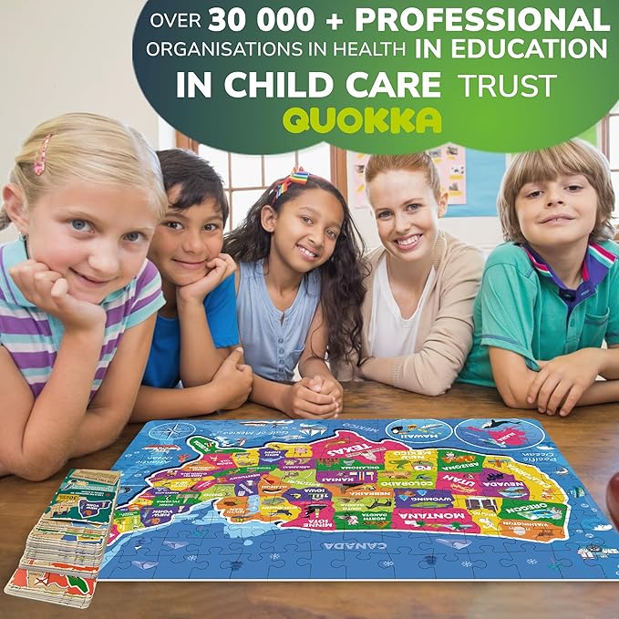 QUOKKA Puzzles for Kids Ages 8-10 - 150 Pcs Jigsaw Puzzles for 6-8 Year Olds - 400+ Facts on 50 Double - Sided Flashcards - Learn USA Education Activity Gift - Shaped Puzzle for Toddlers 4-6