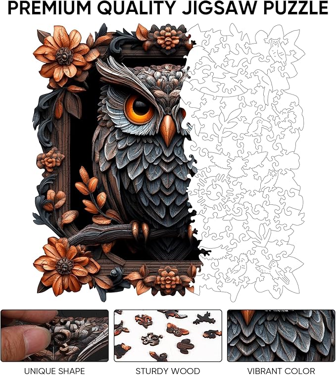 Wooden Puzzles for Adults 491 Pieces, Owl Wooden Jigsaw Puzzles, Animal Adult Puzzles, Irregular Wood Puzzles Creative Gift for Adults and Kids Family Brain Game, 16.5x16.1 inch