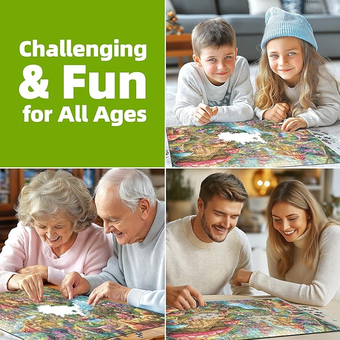 Fantasy Mushroom Puzzles for Adults 1000 Pieces Colorful Fairy Cottage Puzzle for Adults Impossible Hard Difficult Unique Jigsaw Puzzles 1000 Pieces Challenging Family Puzzle Perfect for Game Nights