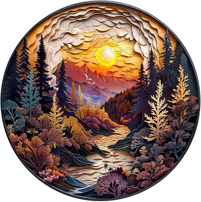 Wooden Puzzle for Adults-3D Sunset Forest Wooden Puzzle Unique Shape Advanced Animal Jigsaw Puzzle for Adults and Kids,Best Gift,Wood Puzzles,Challenge Wooden Jigsaw Puzzle (S-8.5 * 8.5in-100pcs)