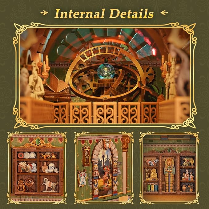 Tonecheer DIY Book Nook Kit for Adults, 3D Wooden Puzzle Bookend Miniature House Kit, Booknook Bookshelf Insert Decor with Dust Cover and LED Lights Gifts (Spacetime Museum)