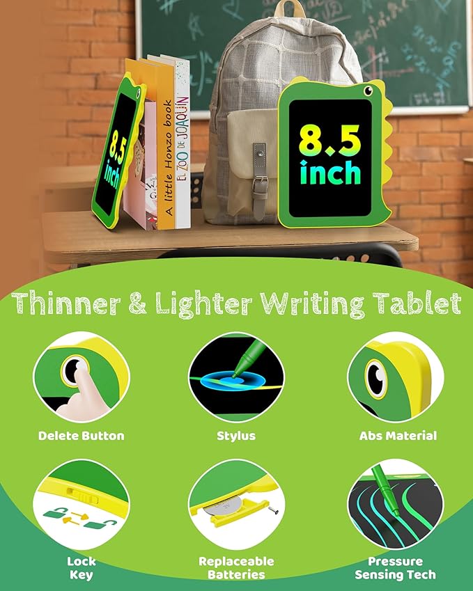 TEKFUN LCD Writing Tablet for Kids, Doodle Board Drawing Pad for Toddlers, Dinosaur Toys for Kids, Travel Toys for 3 4 5 6 Year Old Boys Girls, Easter Birthday Christmas Gifts (8.5in Green)