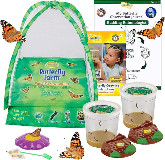 Insect Lore Live Butterfly Garden Growing Kit - 10 Live Baby Painted Lady Caterpillars - Dome Observation Habitat - Grow, Raise and Release Painted Lady Butterflies from The USA