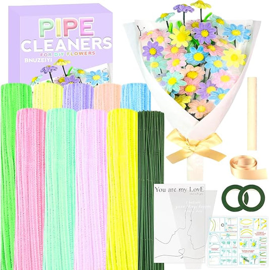 Pipe Cleaners Craft Kit 9 Assorted Colors Pipe Cleaners Bulk Flower Making Kit Chenille Stems DIY Arts and Crafts Supplies for Kids Adults Creative Bouquet Festival Home Decor Toys Gifts, Daisy