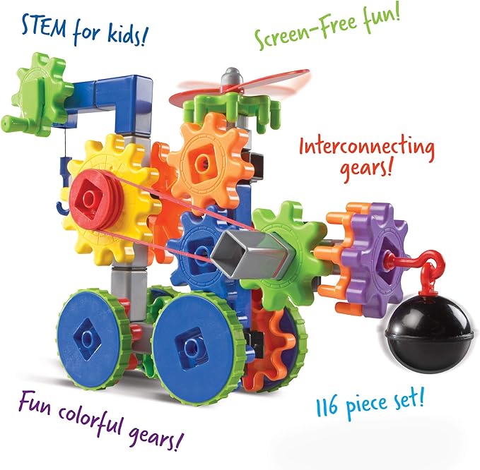 Learning Resources Gears! Gears! Gears! Machines in Motion,116 Pieces, Ages 5+, STEM Toys, Gear Toy, Puzzle, Early Engineering Toys