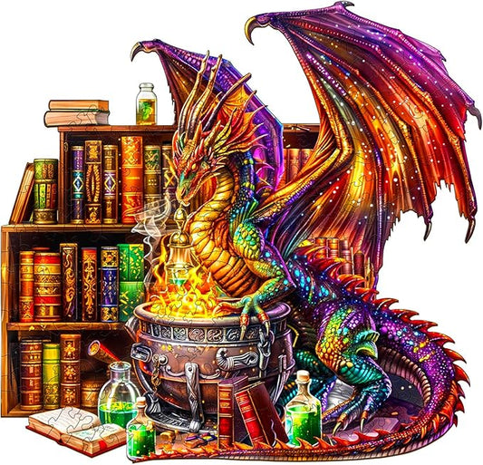 Wooden Puzzles for Adults -Dragon Magic Potion Wooden Jigsaw Puzzle, Unique Animal Shaped Wood Puzzles Adult, Christmas Birthday Gifts for Friends/Family, Home Decor 13.4 * 12.8in 300pcs