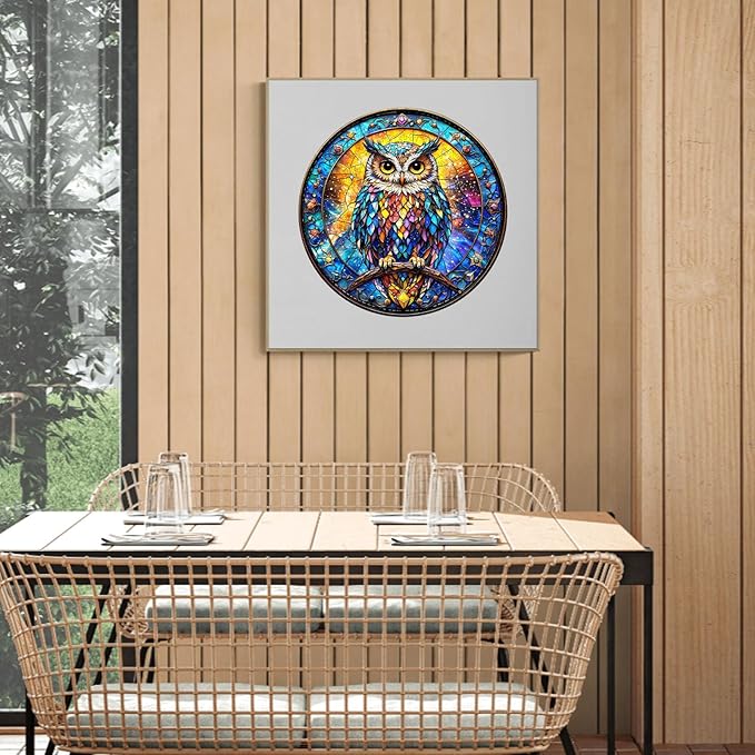 Wooden Puzzles for Adults - Stained Glass Owl Wood Puzzles Adult - Unique Animal Shape Wooden Jigsaw Puzzles for Adults - Birthday Gifts for Puzzle Lovers, Family (11.4 * 11.3in)