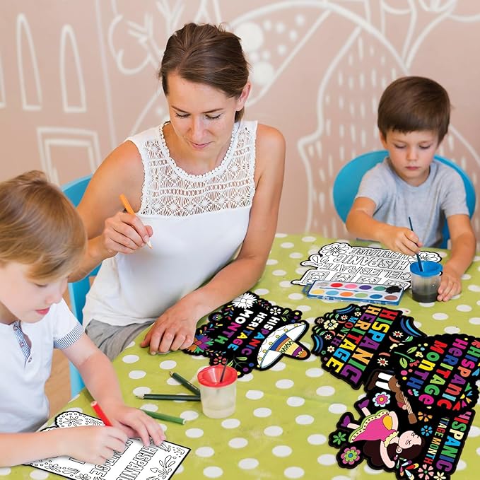 Dvbonike 24Pcs Hispanic Heritage Month Crafts for Kids - Color Your Own Spanish Craft Kit Latino American National Decor Coloring Card DIY Drawing Party Gifts Home Classroom Art Activity Supplies
