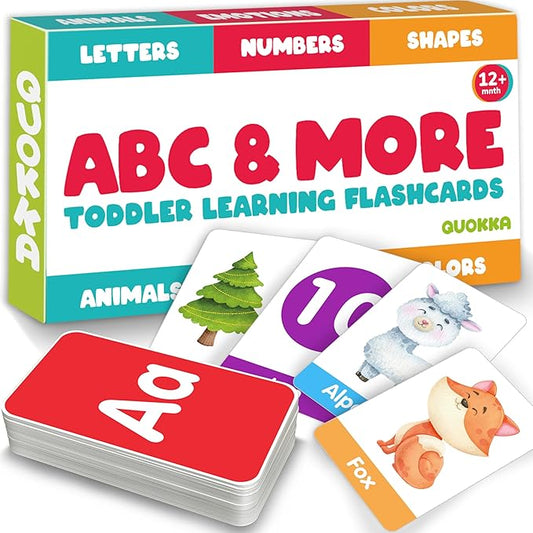 QUOKKA ABC Learning Flash Cards for Toddlers 2-4 Years Old - 60 Flashcards Toy for Kids Ages 1-3-5 - Alphabet Numbers Colors Letters Animals Learn Activities - First Words Educational Game