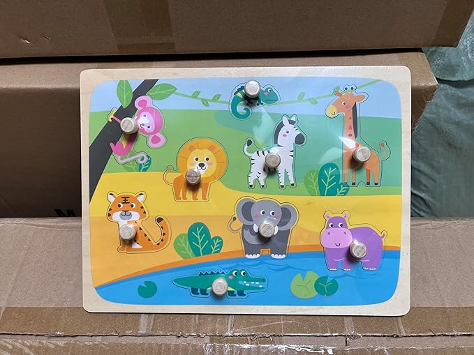 Wooden Puzzles for Toddler Peg Puzzle Toys, Wooden Jigsaw Puzzles Zoo Animal Patterns Puzzle with Handles Educational Montessori Puzzles
