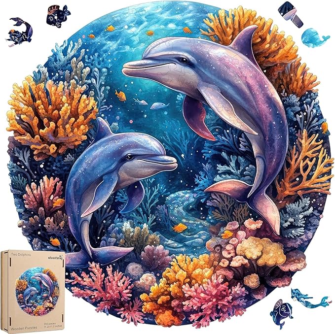Wooden Puzzles for Adults, Dolphins World Wooden Jigsaw Puzzles 500pcs, 16.5x16.5in,Royal, Unique Shape Ocean Adult Puzzles,Irregular Wood Puzzles Creative Gift for Adults and Kids Family Game
