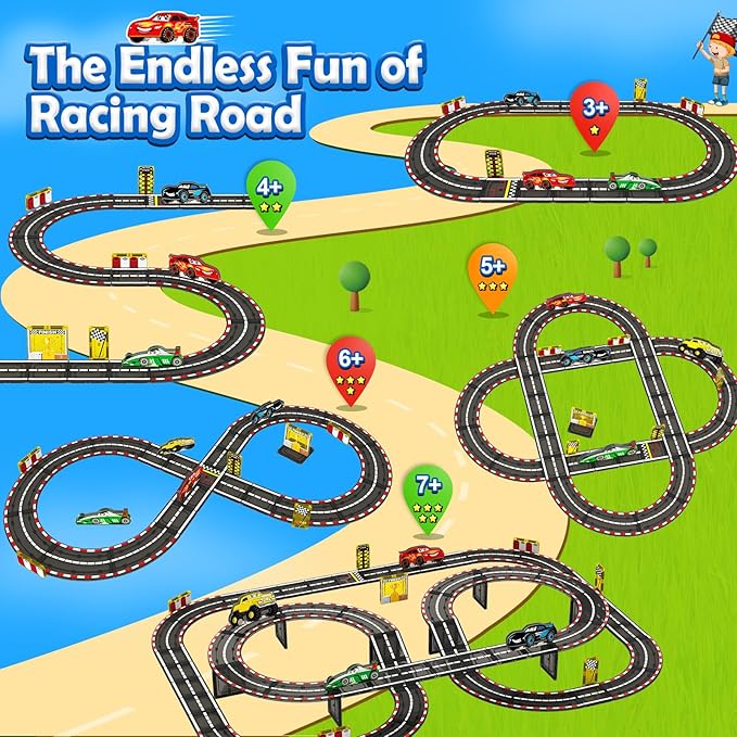 Magnetic Tiles Racing Track & Road Expansion Set with Magnet Car, Magnetic Block Building Toys Games for Toddler Kids, STEM Montessori Toys for 3+ Year Old Boys & Girls, Car Lovers Must Haves