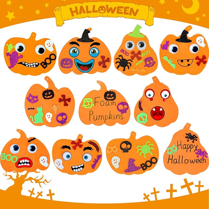 Max Fun 332PCS Halloween Crafts for Kids, Halloween Activities Foam Pumpkins for Crafts Stickers Gift Kits, DIY Art and Craft Set for Holiday Classroom Decorations Party Favors Supplies