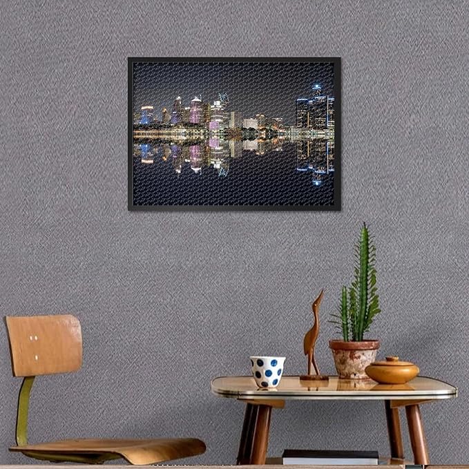 Puzzles for Adults Detroit Skyline - Jigsaw Puzzles 1000 Pieces for Adults, 27.5x19.7 Inch Cityscape Skyscrapers Night Scene Art Difficult and Challenge Puzzle Game for Living Room Wall Decor