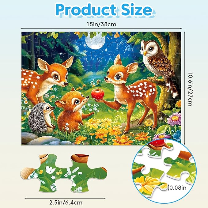 4-Pack 100 Pieces Puzzles for Kids Ages 4-6 6-8 Panda Tiger Deer Cat Puzzles 100 Pieces Jigsaw Puzzles for Kids 8-10 Year Old, Large Piece Puzzle for Seniors, Puzzle Toys for Boys and Girls