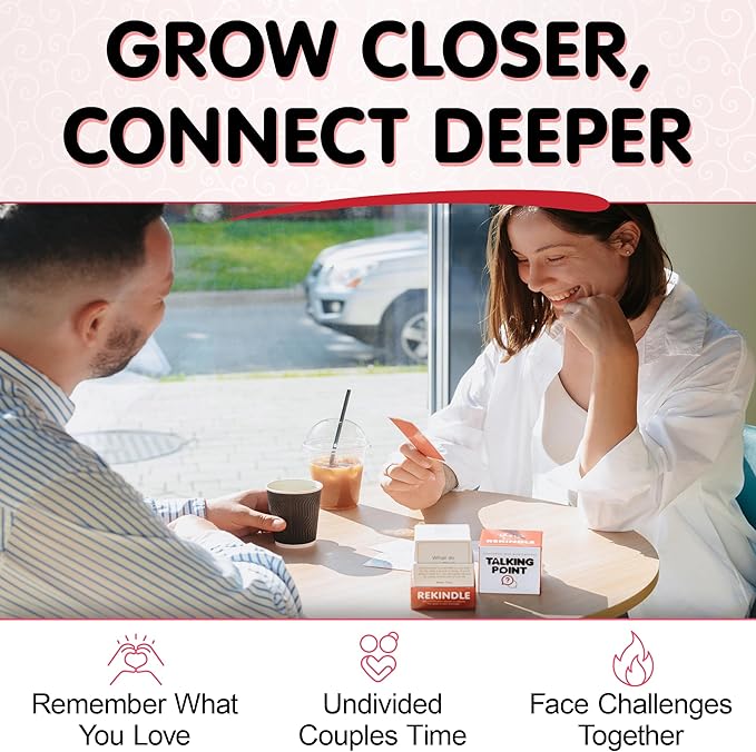 TALKING POINT CARDS 200 Couples Conversation Cards - Rekindle Game for Married Questions Long Term Relationships Fun Topics Build Intimacy & Strong Bonds Road Trips, Anniversary, Date Night