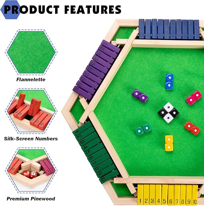 Shut The Box Game Wooden Board Game -2-6 Player Math Game - Educational and Entertaining