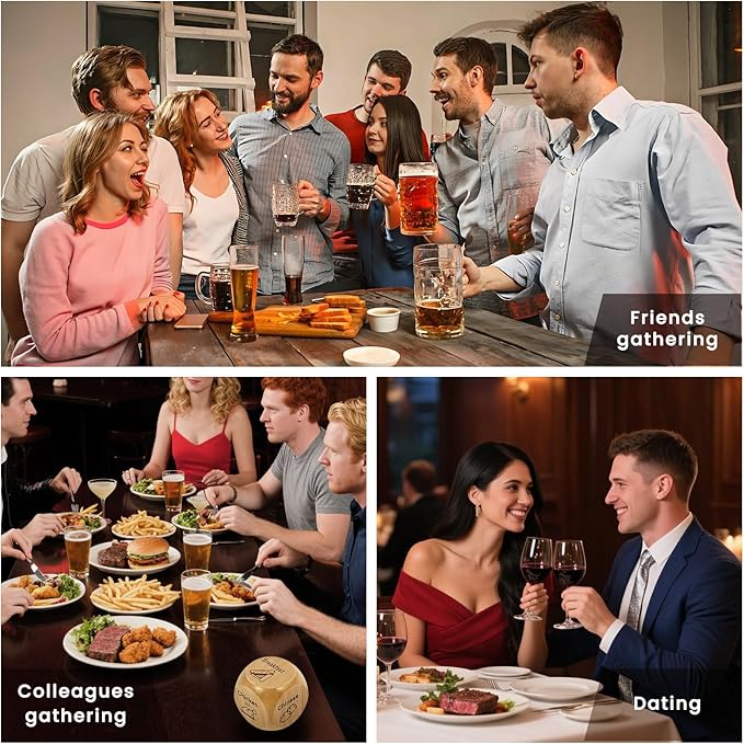 Left Right Center Dice Game Set with 3Pcs 1Inch Wood Dices + 50pcs Colorful Poker Chips (Wood Set)