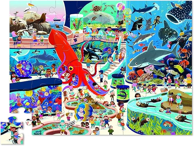 Crocodile Creek Above + Below 48-Piece Jigsaw Floor Puzzle - Fun Floor Puzzles for Kids Ages 4-8 - Day at The Aquarium - 18 x 24 inches Finished