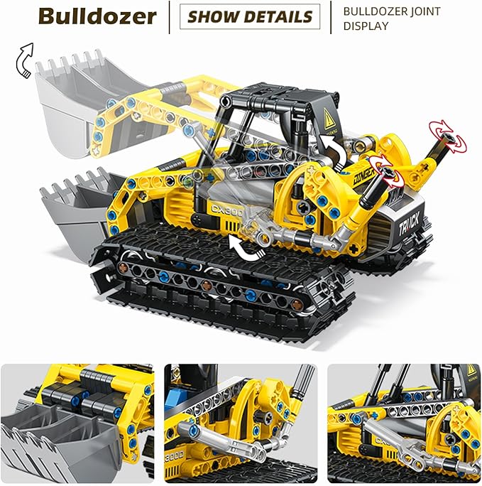 2-in-1 Construction Vehicle Building Kit - Excavator & Bulldozer Building Toys Set | 399 Pieces STEM Learning Toys | Creative Birthday Gifts