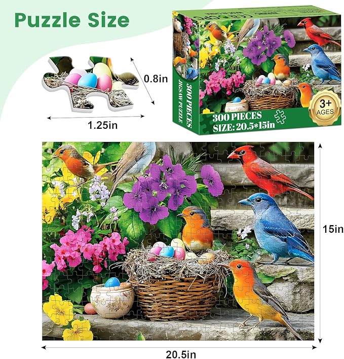 300 Piece Puzzle for Adults, Colorful Birds Jigsaw Puzzle, Colorful Hummingbird Puzzles, Bird Lover Challenging Puzzles for Friends Family Activity Game Nights Gifts, 20.5x15 in