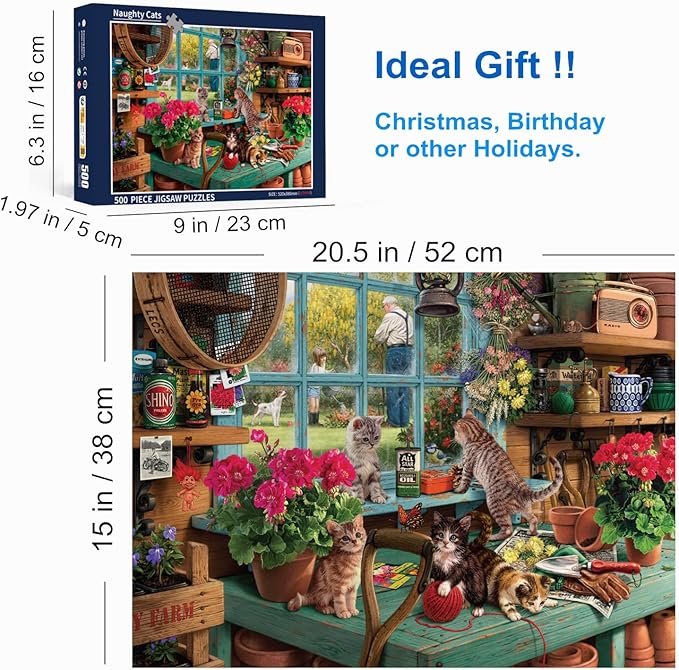 500 Piece Puzzles for Adults Naughty Cats 20.5 x 15 Inch 500 Piece Jigsaw Puzzles for Kids Adults Puzzles 500 Pieces for Adults Holiday Educational Challenge Toy