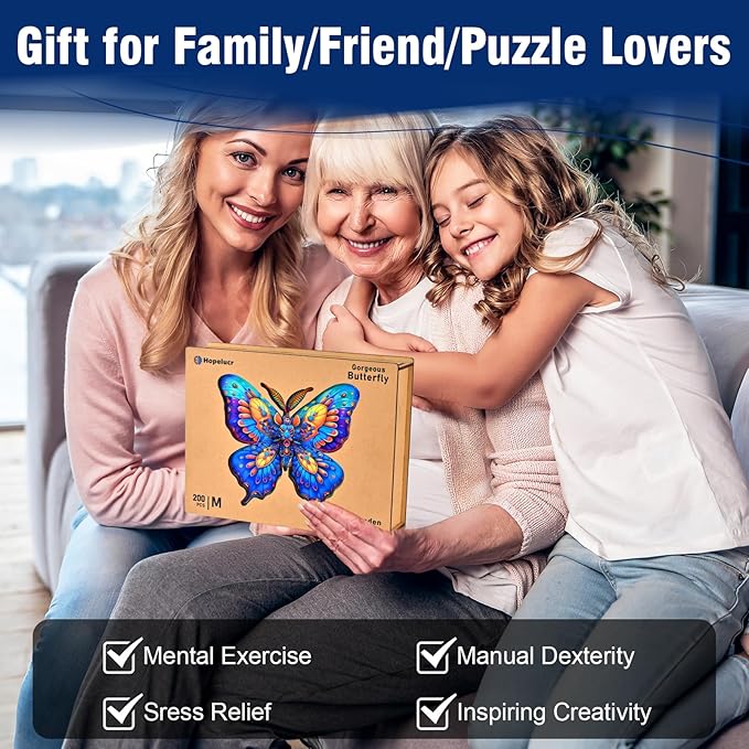Wooden Puzzles for Adults, 300 Piece Butterfly Wooden Jigsaw Puzzles, Unique Puzzles with Beautiful Wooden Box, Challenging Puzzles for Older, Puzzle Lovers, 15.43" x 13.74"