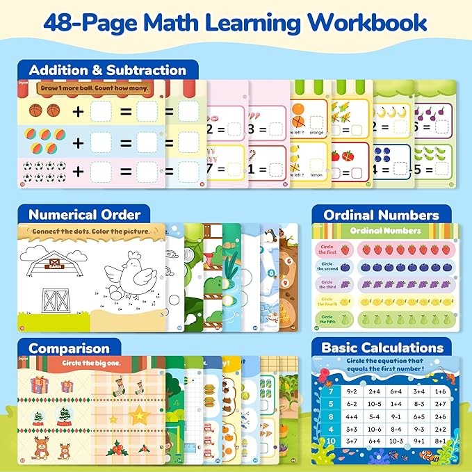 JoyCat Math Game Book - Preschool Learning Activity for Kids Ages 3-5, Number Tracing Workbooks, Math Learning Tools, Travel Cars Activities, Educational Gift Toys for Girls and Boys Ages 4-8