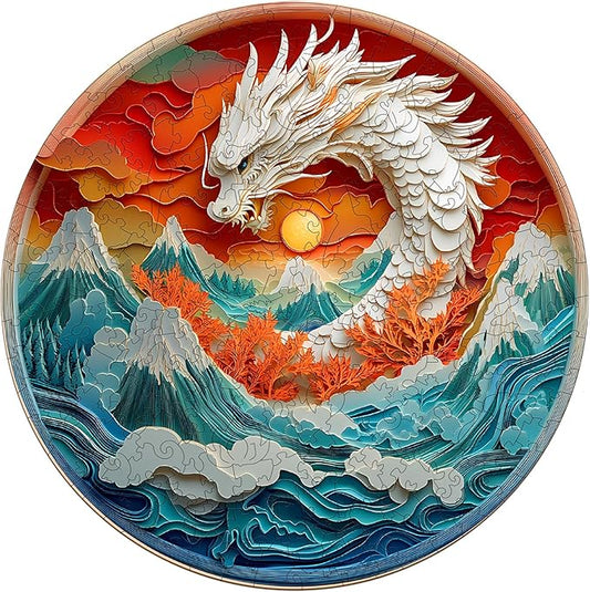 Wooden Jigsaw Puzzles, Colorful Dragon Wooden Puzzles for Adults with Unique Shape, Adult Jigsaw Puzzle, Birthday Gifts for Adults, 8.5"x8.5"-100pcs