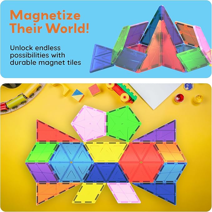 PicassoTiles Magnetic Building Block Set Geometry Shape Magnet Tiles Construction Toy STEM Learning Kit Educational Playset Playboard Pretend Play Stacking Blocks Child Brain Development PT16