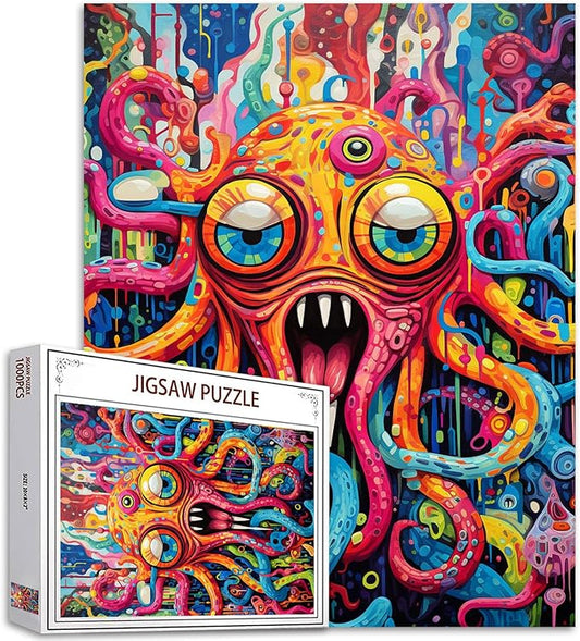 Underwater World 1000 Piece Jigsaw Puzzles for Adults Graffitic Octopus Painting Jigsaw Puzzle Undersea Sealife 1000 Pieces Puzzles Game Home Wall Decor DIY Craft Cartoon Animal Puzzle Art(Colorful)