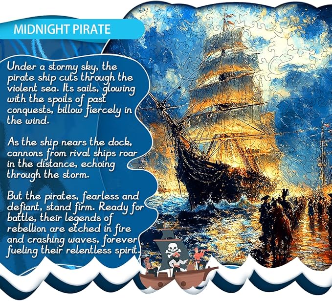 Wooden Jigsaw Puzzle, 200-500 Pieces Unique Shape Animal Puzzle, for Adults & Kids, Birthday Gift Family Game, Decorative Puzzle, Unique Gift (Midnight Pirate, 200 PCS)