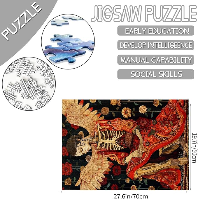 Tucocoo 1000 Pieces Jigsaw Puzzles for Adults Day of The Dead Painting Puzzle Skull Female Abstract Skeleton Art Puzzles for Challenging Family Activity Game Colorful DIY Puzzle Wall Decor Gifts