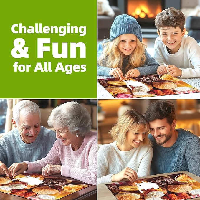 1000 Piece Jigsaw Puzzle for Adults Fast Food Feast Burgers Fries Donuts Sweet Desserts Challenging 1000pc Puzzle Game Family Fun Activity(27.6" x 19.7")