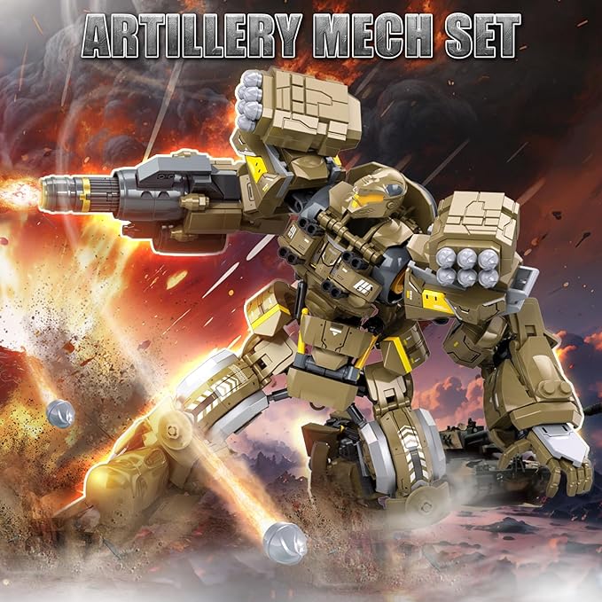 HIGH GODO Artillery Mech Robot Transforming Building Blocks Set for Adults,City Warrior Justice Hero Soldier Mech Model Building Kit, Cool Creative Robots Toys Gift for Teens Boys, 581 Pieces