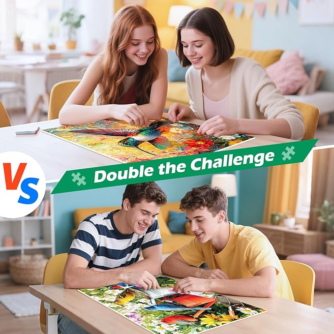 2 Pack Jigsaw Puzzles 300 Pieces for Adults, Hummingbird Puzzle for Adults Kids Seniors, Bird 300 Pieces Puzzle No Dust Pieces Fit Together Perfectly, Challenging Puzzles Family Game Gift Toy