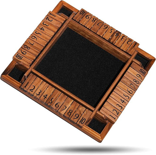 Shut The Box Game Wooden for 1-4 Players，Educational & Fun Wooden Board Game with 10 Dice and Shut-The-Box Instructions for Kids & Family, Pub Dice Game for Adults. (12 Inches)