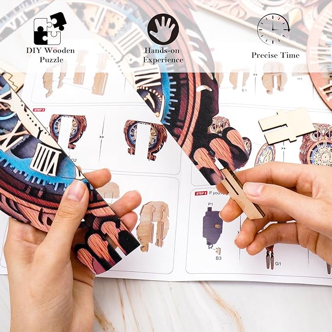 Kosmickiss 3D Wooden Puzzles for Adults, Owl Wooden Clock, DIY Model Building Kits for Adults, Owl Gifts for Women, Creative Decor for Home