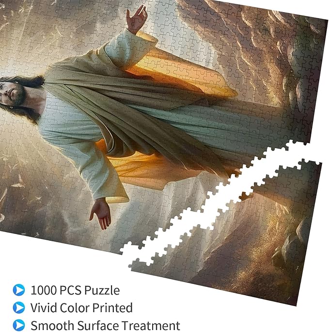 Jesus 1000 Pieces, Adult Wooden Jigsaw Puzzle, Family Fun, Relaxation, Decoration and Gift Giving. Puzzle Size: 29.5x19.7 inches and 1:1 Original Picture Poster