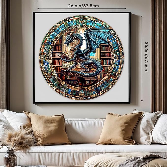 Round Puzzles for Adults 1000 Pieces, Hard Difficult Challenging Puzzles for Adults, Dragon's Library Jigsaw Puzzles 1000 Pieces for Seniors, 3D Visual Flat Puzzle (26.6 x 26.6in)