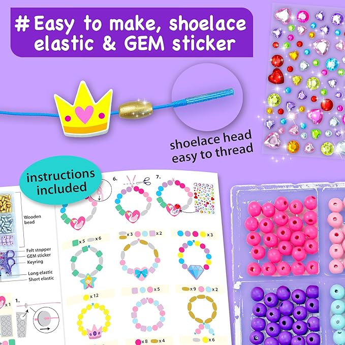 EZCRA Kids Bracelet Making Kit – Make 14 Jewelry Kit for Girls Age 5 - Beads for Kids - Friendship Bracelet Craft Set - Easy DIY Bracelet Kit, Gift for Girls 4-6
