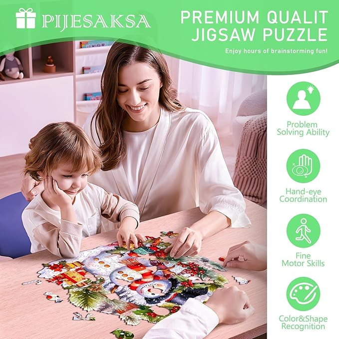 Christmas Wooden Puzzles for Adults, Snowman Wooden Jigsaw Puzzle, Unique Shape Wood Puzzles Adult, Presents for Family and Friends, Wall Art Home Decor(XL-17.3 * 16.7in-500 Pcs)